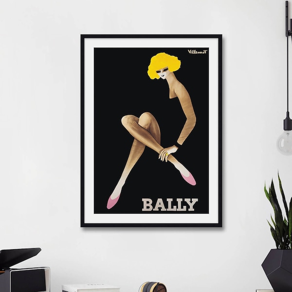 Bally Blonde Poster, Bally Vintage Poster, Villemot Bally Poster, Bally Pink Shoes Vintage Poster