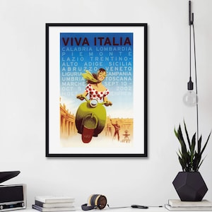 Vintage Travel Poster Italy, Viva Italia Vintage Art Print, Vespa Woman Vintage Poster, Italy Travel Poster