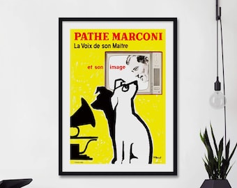 Pathe Marconi Vintage Dog Poster, Pathe Marconi Vintage Poster, Villemot Vintage Poster, Dog Gramophone Poster, French Vintage Poster Print