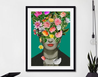 Frida Kahlo Art, Floral Frida Kahlo Print, Flowers Frida Poster Print