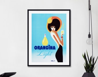 Orangina Vintage Poster, Villemot Orangina Poster, Orangina Light Vintage Poster