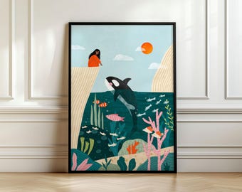 Girl & Orca by Bea Muller Art Print