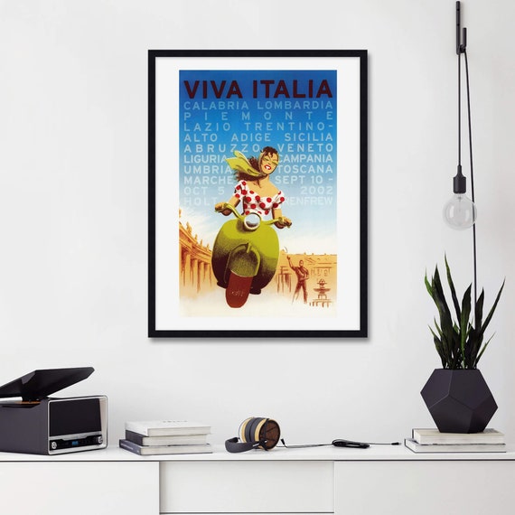 Vintage Travel Poster Italy, Viva Italia Vintage Art Print, Vespa Woman Vintage Poster, Italy Travel Poster