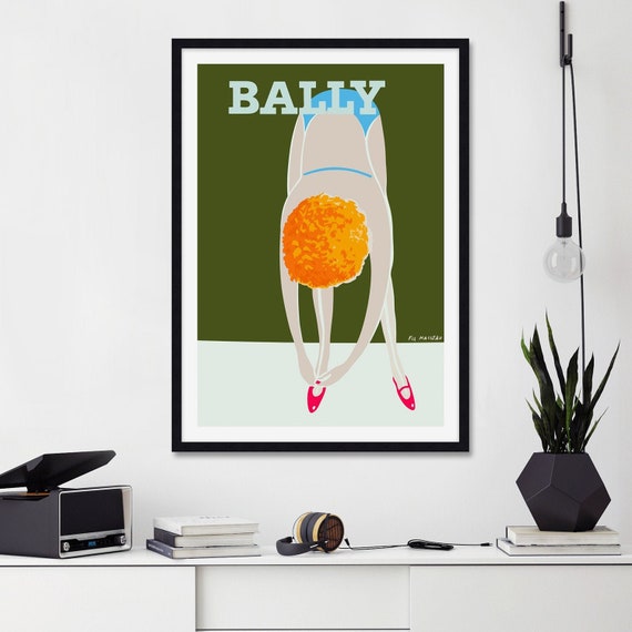 Bally Ballerina Poster, Bally Bend Over Poster, Bally Poster, Bally Vintage Poster, Villemot Bally Poster