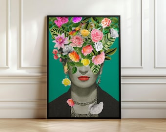 Frida Kahlo Art, Floral Frida Kahlo Print, Flowers Frida Poster Print