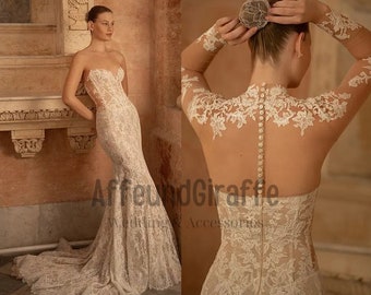 Luxe Lace Boho Corset trouwjurk - Vintage geïnspireerde bruidsjurk, romantische Lace Boho trouwjurk, aangepaste ontwerper trouwjurk