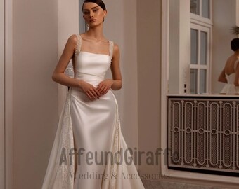 Minimalist Sleeveless Mermaid Corset Wedding Dress with Removable Satin Train ,Custom Handmade Minimalist Wedding Dress ,Unique Wedding Gown