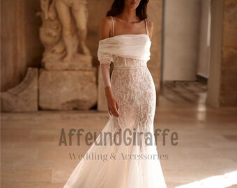 Magnifique robe de mariée sirène corset à manches avec dentelle scintillante, robe de mariée ivoire moderne romantique avec dos nu, tailles et couleurs personnalisables