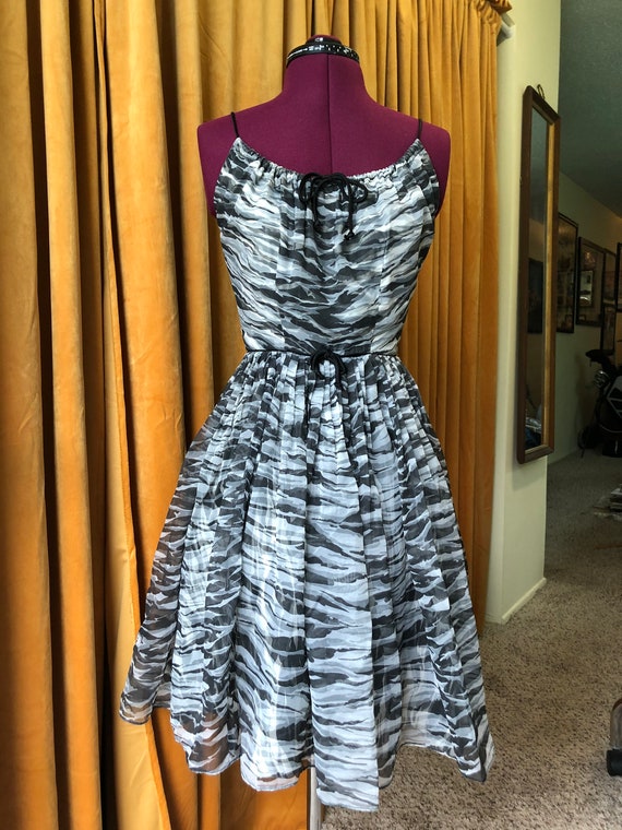 vintage chiffon zebra party dress 50s 60s