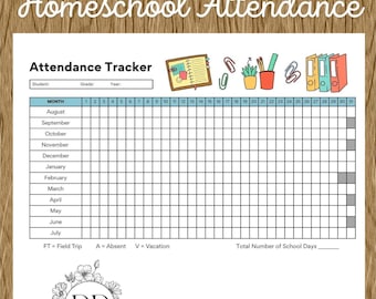 Homeschool Yearly Attendance Sheet – Printable Tracker for Daily School Attendance – Record Keeping