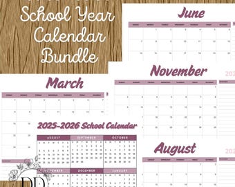 Skolkalenderpaket 2025-2026 - Augusti till juli, månadsvis och årvisat - Utskrivbart, digitalt - djup magenta