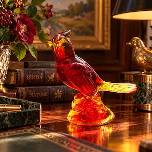 Vintage Red Glass Bird - Etsy