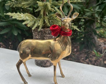 MCM 真鍮製ガゼル アンテロープ 授乳中の雌鹿の彫刻 15.5 インチ VTG