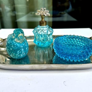 Vintage Blue Glass Dressing Table Set - Etsy