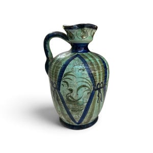 Vintage Fratelli Fanciullacci Italian Pottery Ewer Pitcher MCM Turquoise Sgraffito Italy 560