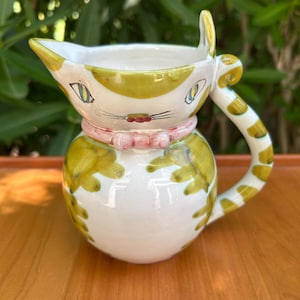 Vintage Made In Italy Cat Pitcher Mid Century Italian Art Pottery Whimsical Kitty Creamer