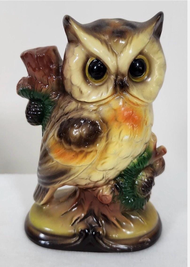 Vintage Owl Figurine Made In Japan Ceramic Mid Century Woodland Decor.