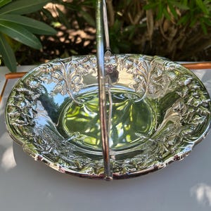 Vintage Sheffield Silverplate Floral Basket Bowl With Handle Repousse Serving Dish Cottage Garden Decor