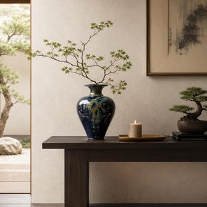 Artisan Pottery with Drip Glazing in Rich Cobalt Blue.
