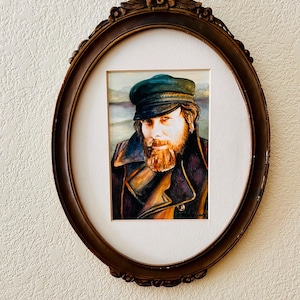 Vintage Sea Captain Portrait Original Painting Nautical Maritime Wall Art Signed David Wode Framed.