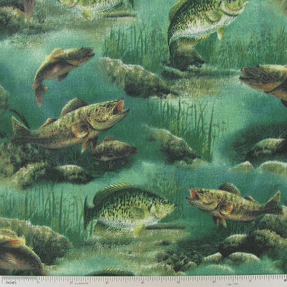 Fish Fabric by the Yard, Fishing Fabric, Quilting Fabric Cotton, Gone Fishing  Fabric, Fish Nursery, Bass Fish Fabric 