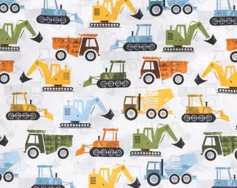 Construction Truck Fabric 100% Cotton Excavator Bulldozer Vehicles Crane Cement Dump Truck Digger Baby Boy Nursery Fabric for Decor