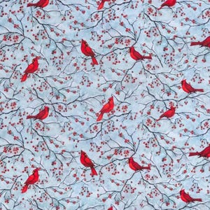Red Cardinals Fabric, Christmas Holiday Fabric, Winter Woods, Bird Lover Gift, Novelty Fabric, Quilting Cotton, Angels are near, Berries