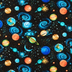 Planet Fabric Distant Galaxy Space Colorful Planetary the Universe Solar System Outer Space Out of this World, Quilting Cotton Fabric