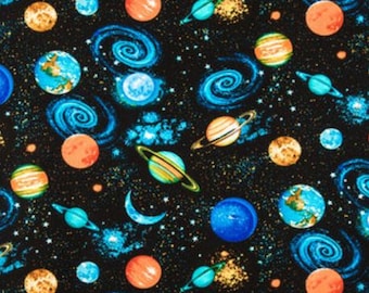 Tissu en coton pour patchwork, motif planète, galaxie lointaine, espace, coloré, univers, système solaire, espace extra-atmosphérique, hors du commun