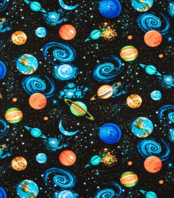 Planet Fabric Distant Galaxy Space Colorful Planetary the Universe Solar System Outer Space Out of this World, Quilting Cotton Fabric