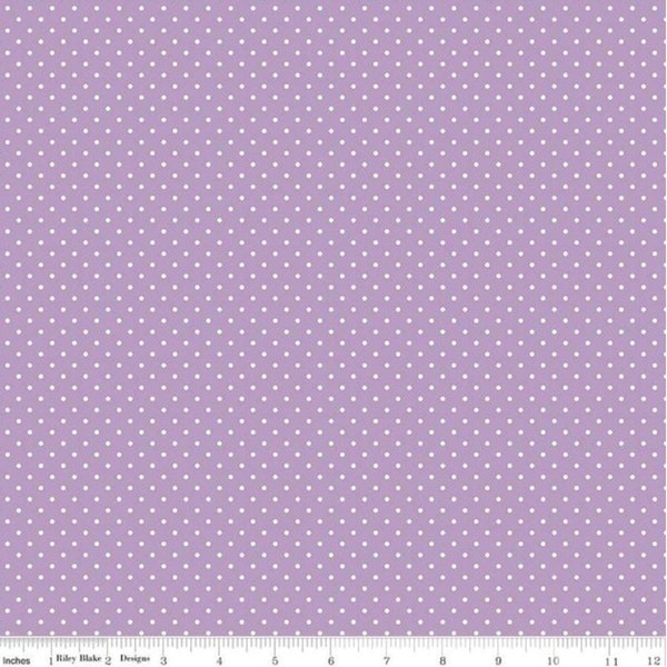 Riley Blake Swiss Dot in Lavender, Solid Lavender with White Polka Dots, C670-125 LAVENDAR