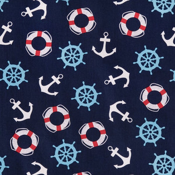 Nautical Anchors Fabric, Navy Fabric, Lifesavers, Sailor Fabric, Boat Fabric, Baby Boy Nursery, White Anchor
