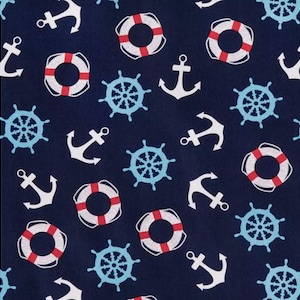 Nautical Anchors Navy Fabric Quilting Cotton Fabric for Quilts Little Boy Nursery Fabric Lifesavers Sailor Boat White Anchor