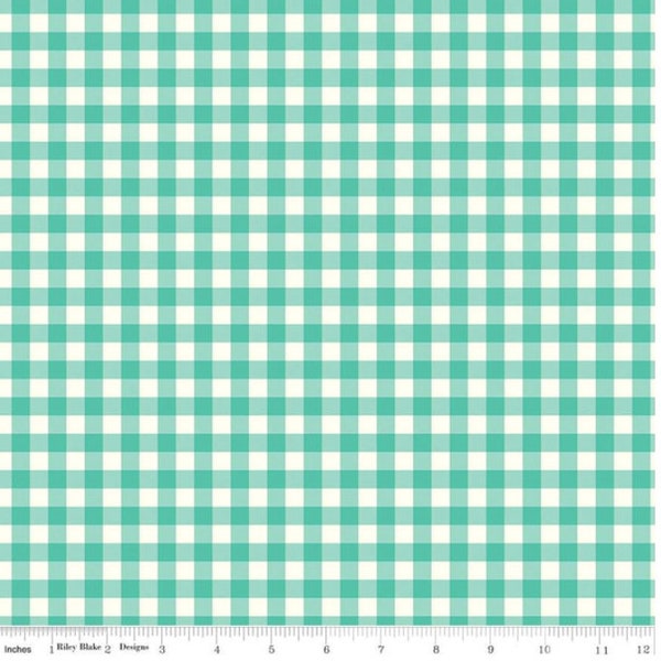 Gingham Cottage Printed Gingham C13014-Sea Glass, Riley Blake Designs, Sea Glass and Cream, Checkered, Check, Plaid, Teal