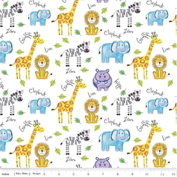 Colorful Friends Safari Fabric, Riley Blake Designs, Crayola Fabric, Quilting Cotton, Children Fabric, Zoo Animal Print Fabric,