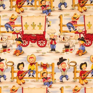 Cowboy Fabric Retro Fabric with Children Western Fabric Quilting Cotton Fabric Lil Cowpokes Fabric Michael Miller Fabric