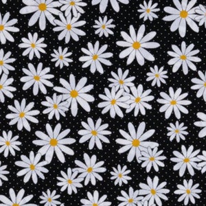 Daisy Fabric By the Yard Spring Floral Fabric Black & White Fabric White Flower Garden Quilting Cotton Fabric