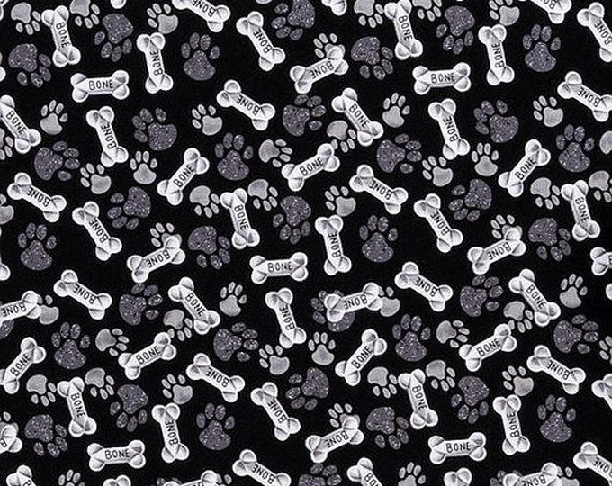 Dog Bone Fabric by the Yard Cotton Dog Fabric Paw Print Etsy