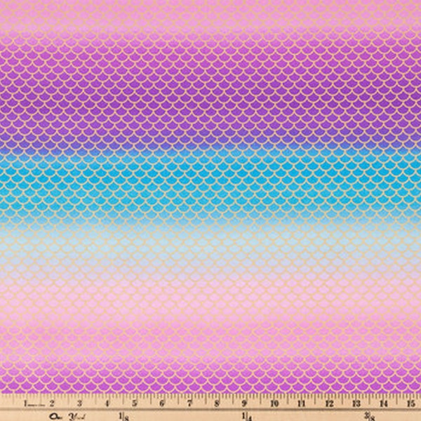 Mermaid Scales Fabric by the Yard, Purple Pink Blue Gold, Quilting Cotton Applique, Apparel Dresses Little Girls, Under the Sea Baby Nursery