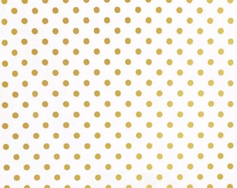 White & Metallic Gold Polka Dot Fabric Quilting Cotton Fabric Small Dot Fabric Applique Fabric for Quilt