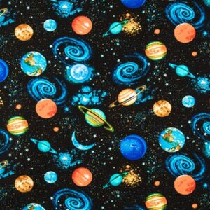 Planet Fabric Distant Galaxy Space Colorful Planetary the Universe Solar System Outer Space Out of this World, Quilting Cotton Fabric
