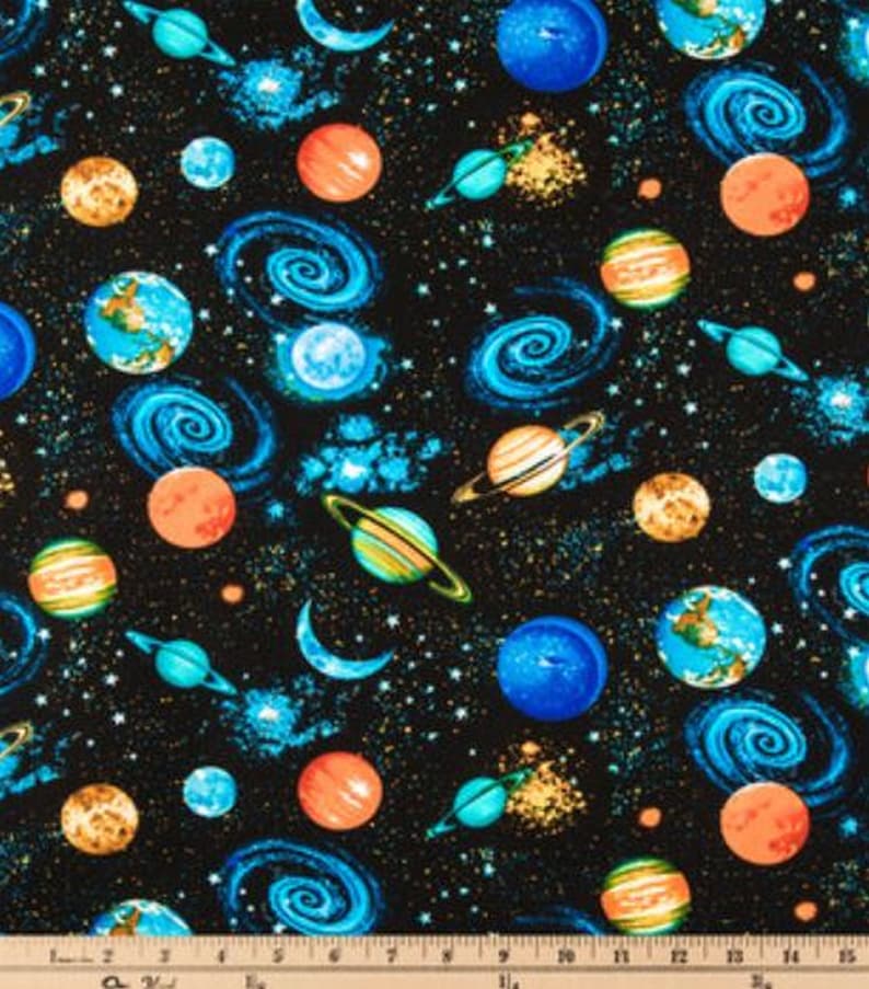 Planet Fabric Distant Galaxy Space Colorful Planetary the Universe Solar System Outer Space Out of this World, Quilting Cotton Fabric