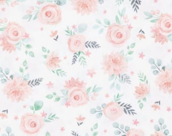 Gracie Floral Fabric Pink Rose Fabric Calico Fabric Baby Girl Fabric Quilting Cotton Fabric for Girl Nursery