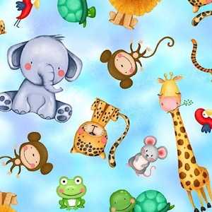 Animal Babies by Michael Miller Fabrics Jungle Paradise Animal Babies in Blue Quilting Fabric Kids Fabric Nursery Fabric CX11063-BLUE-D