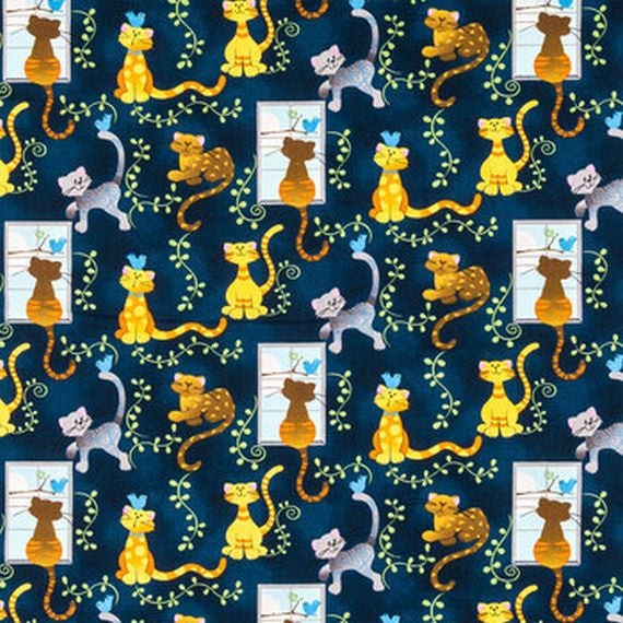 Cat Fabric by the Yard Cat Quilt Fabric Tabby Cat Fabric Etsy