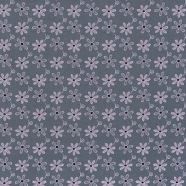 Gray & Pink Floral Fabric Daisy Flowers, Polka Dots, Calico Cotton Quilting Apparel, Botanical Gardening, Charcoal Gray Light Pink Swirls