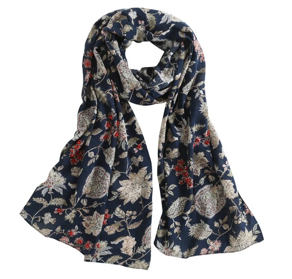 FLORAL PATTERN ALL SEASON LIGHT WEIGHT WRAP SCARF COLOR BLACK