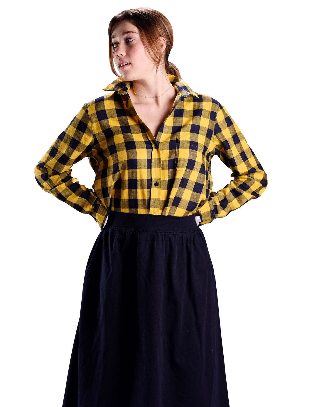 Cotton Midi Skirt Minimalist Blue Midi Skirt With Pockets Etsy