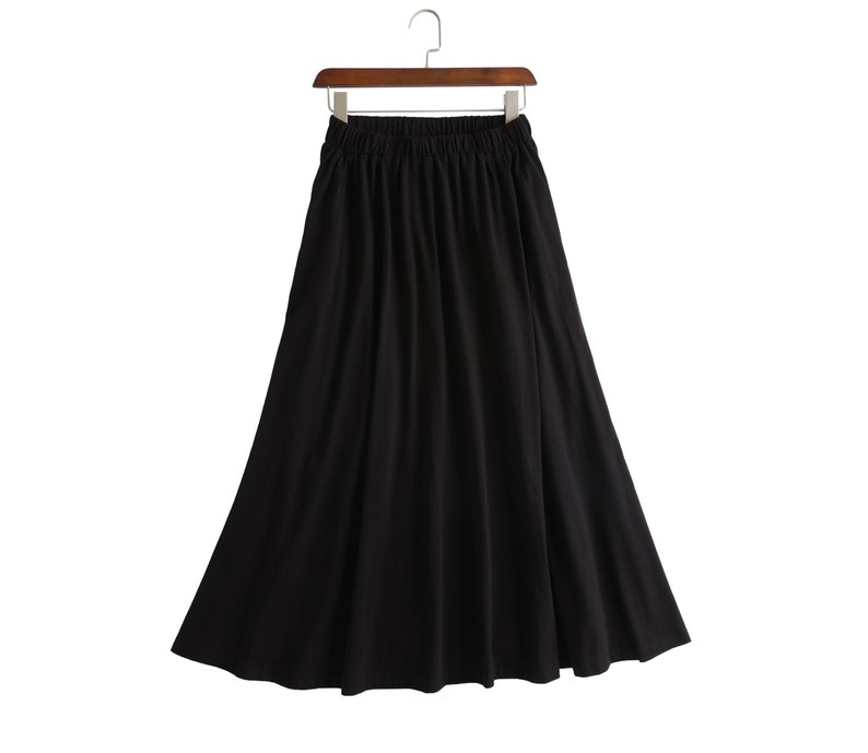 Cotton Midi Skirt Minimalist Black Midi Skirt with Pockets Etsy