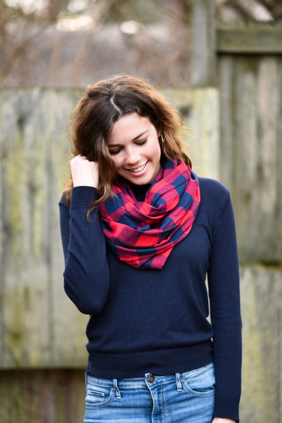 Flannel Plaid Infinity Scarf Red 